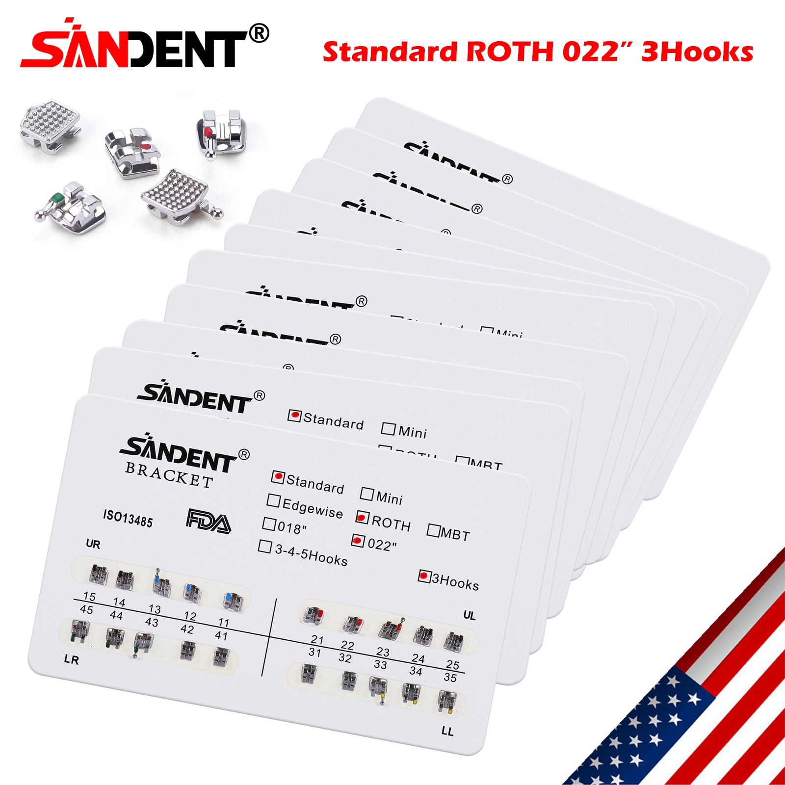 Dental Orthodontics Brackets Brace Standard Roth.022 Hooks 3 Metal 20pcs/pack DL