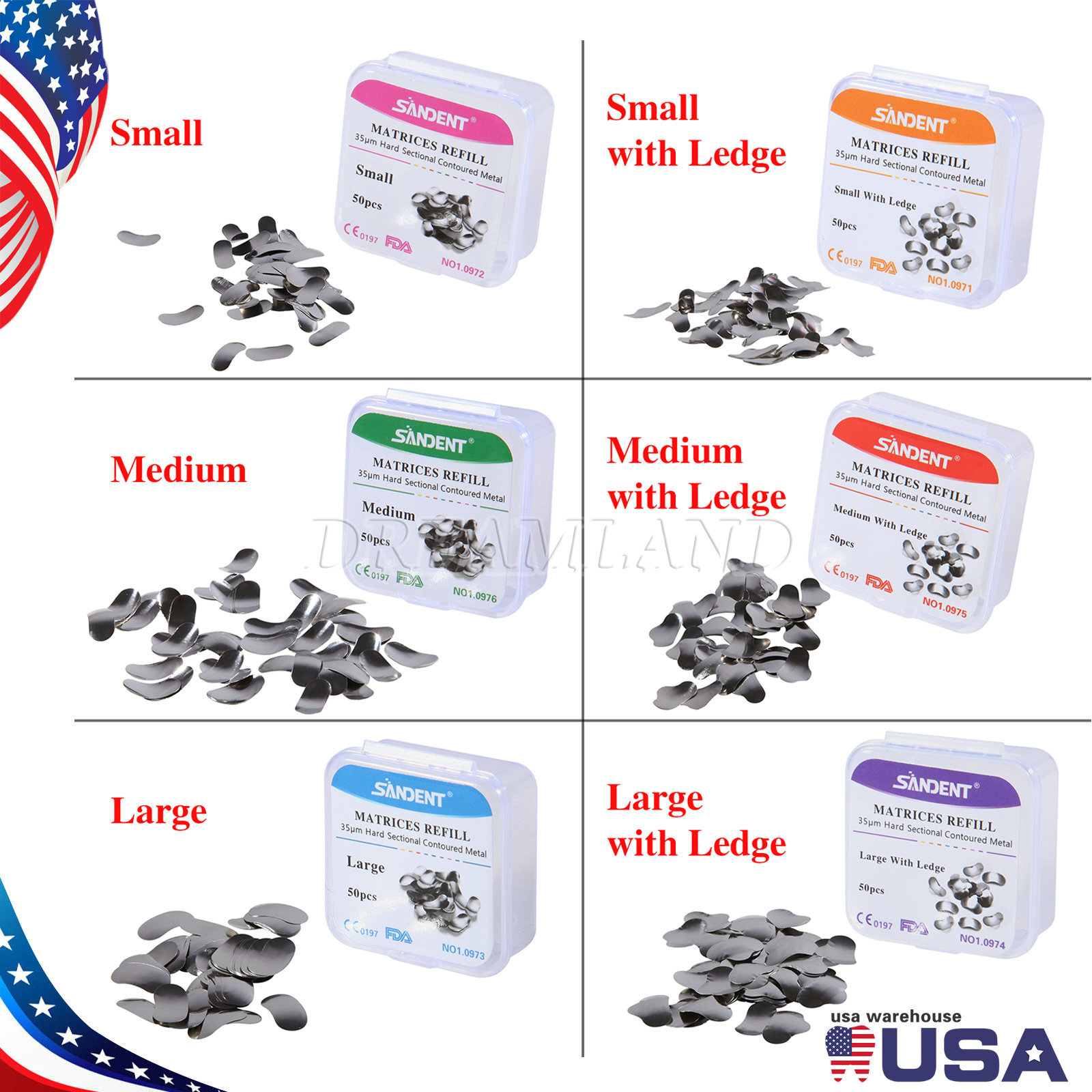 50Pcs Dental Matrices Bands Sectional Contoured Metal Matrix bands S/M/L