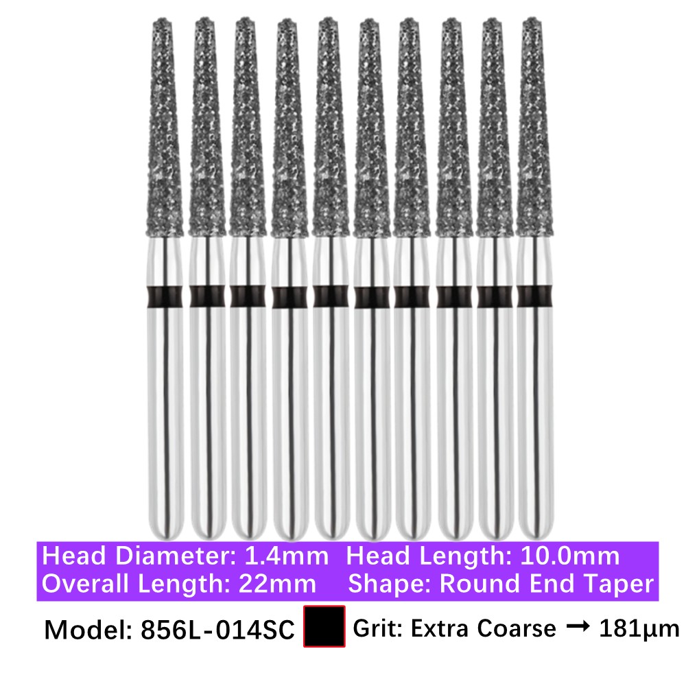 10/pk Vakker Dental Long Round End Taper FG Diamond Burs 856L-014SC Super Coarse