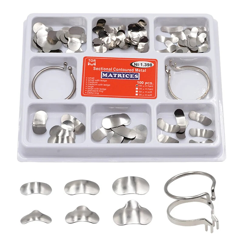 100pcs/Box Dentales Matrices Bandas de matriz de metal contorneadas se Dentista