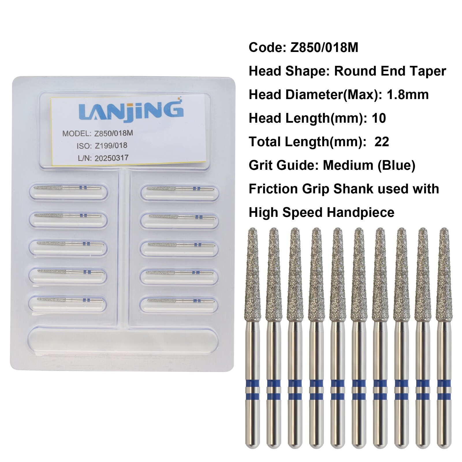 20 Types Zirconia Dental Diamond Burs FG Friction Grip for High Speed Handpiece
