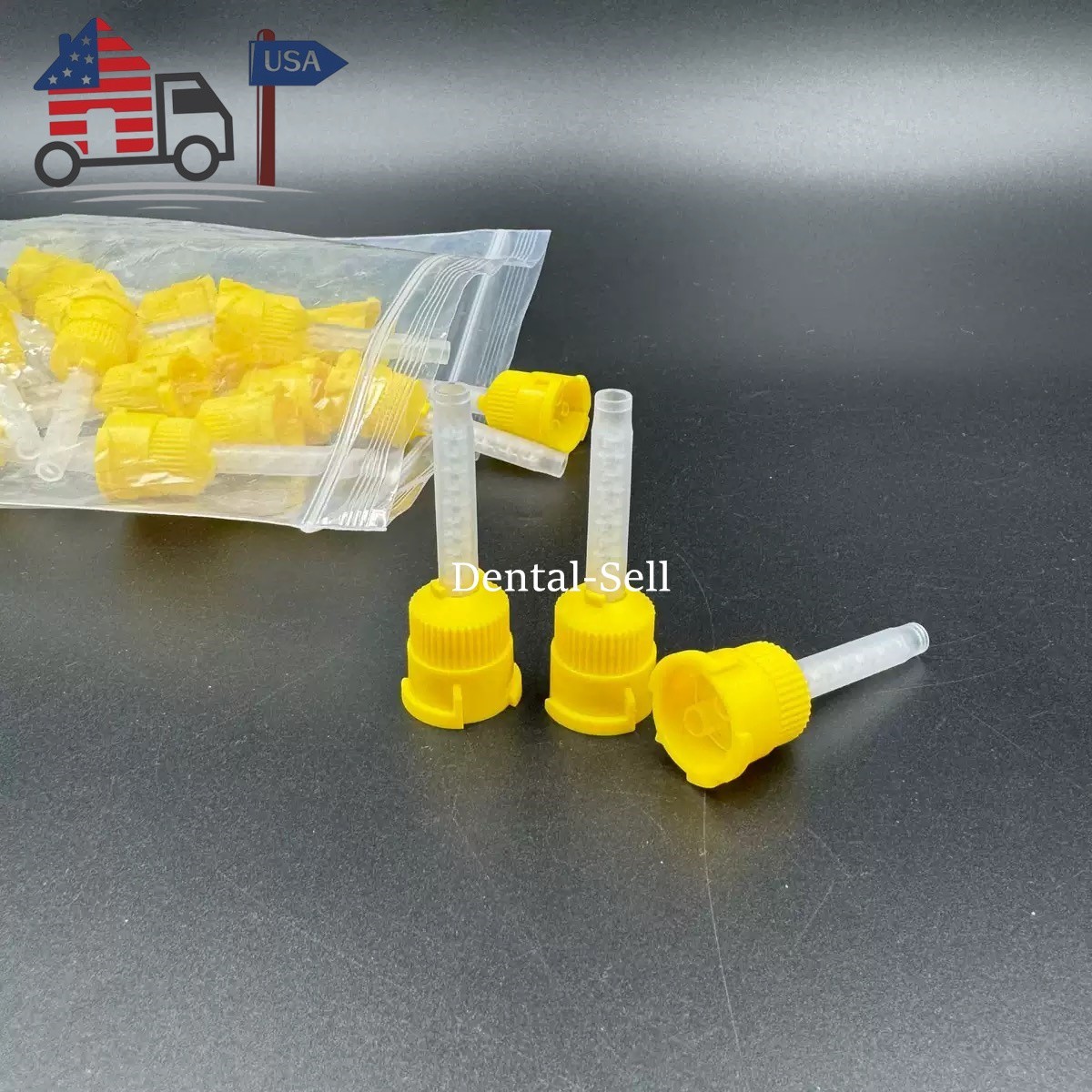 50Pcs/Pack Dental Impression Mixing Tips Yellow 1:1 Intraoral Tip Short 50mm USA