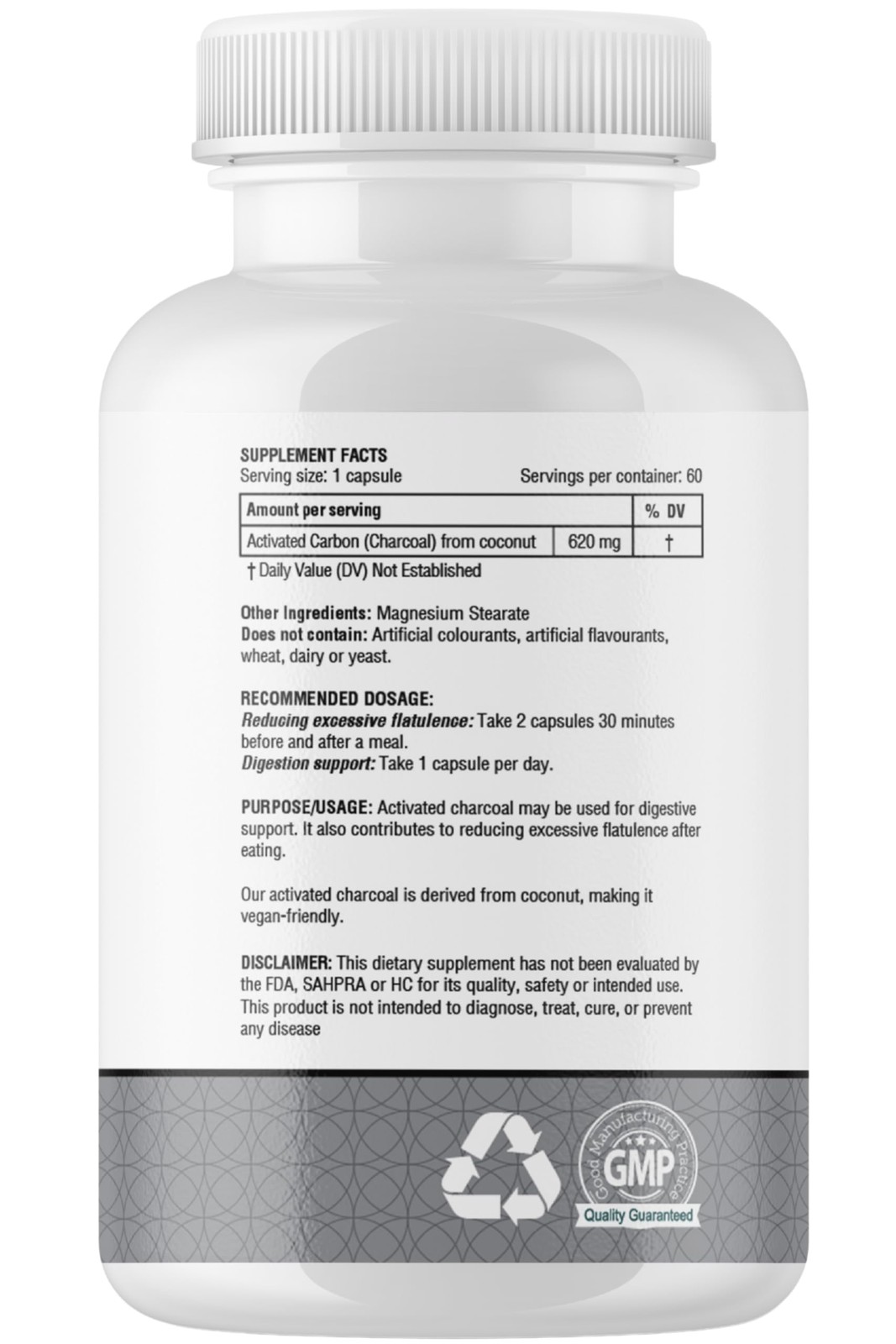 Coconut derived Activated Charcoal 1240 mg | 60 1 Count (Pack of 60)