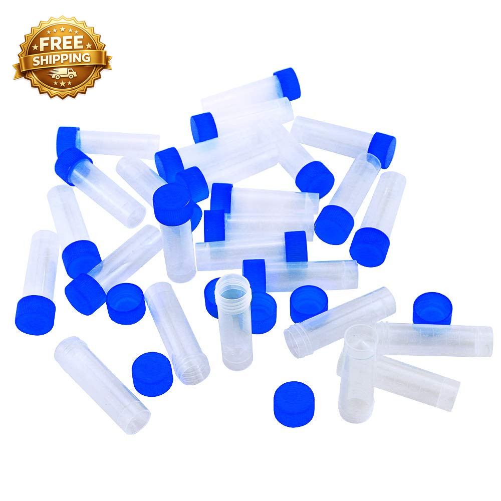 50PCS 5Ml Plastic Graduated Vial Tube with Screw Caps Small Test Sample Bottles