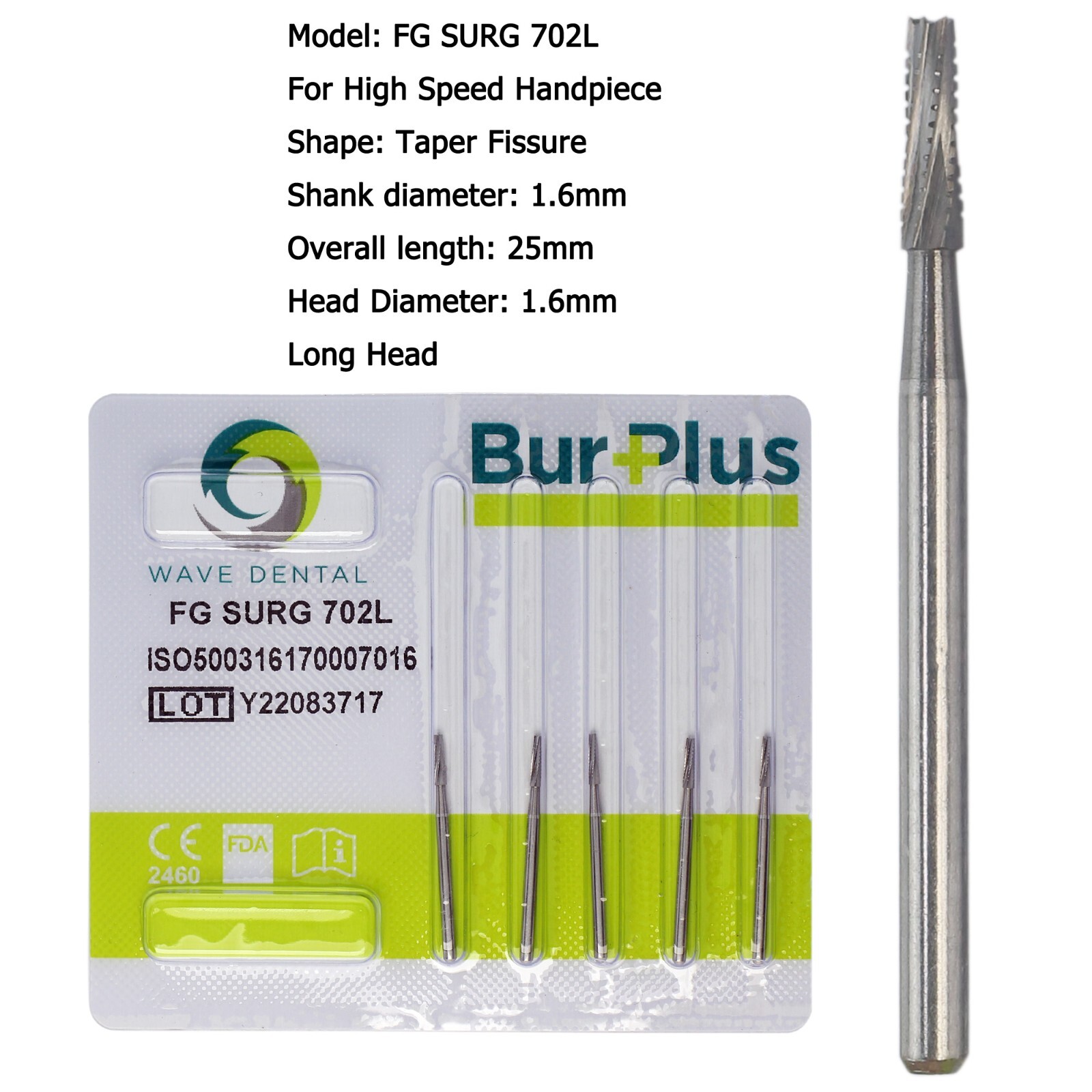 Wave Dental Carbide Surgical Burs FG SURG 2 4 557 557L 702 Long Shank High Speed