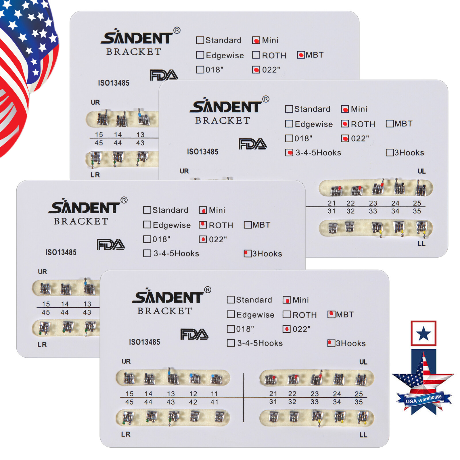 10 Pack Dental Orthodontic Metal Bracket Braces Mini Roth/MBT 022 Slot 3/345Hook