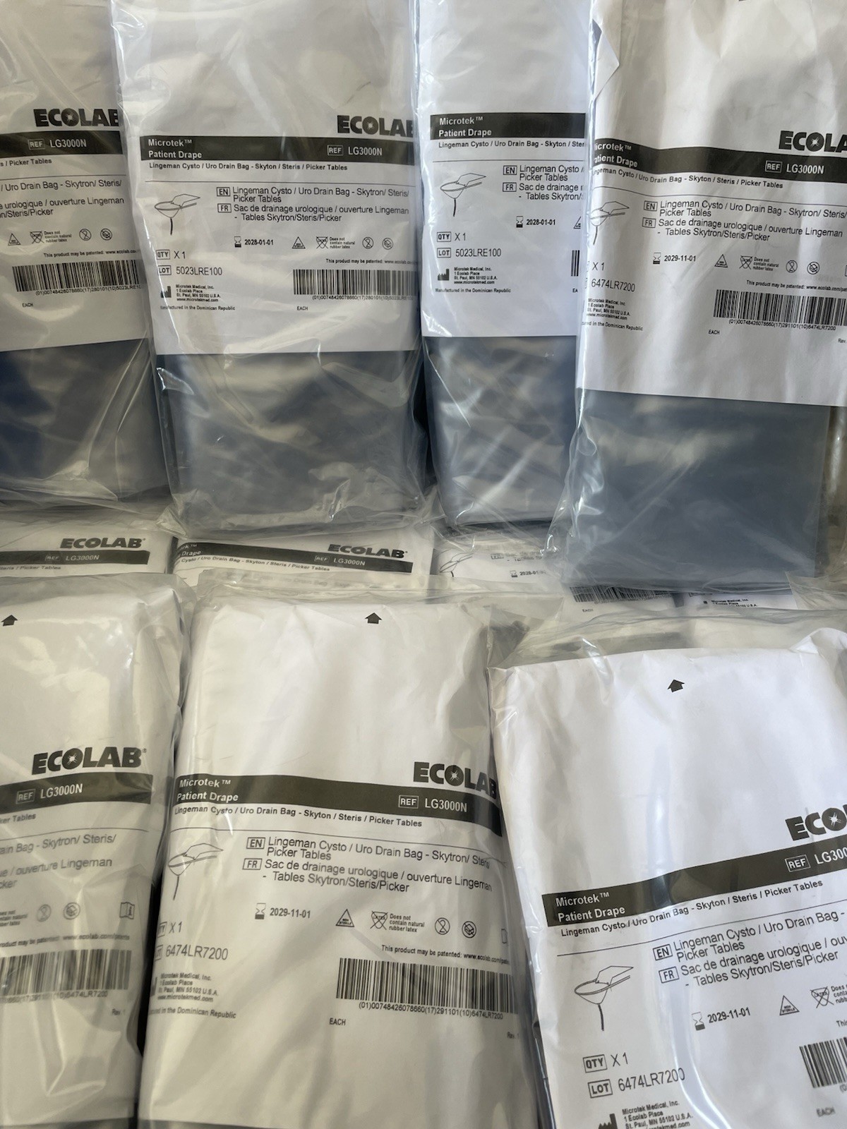 Ecolab ( LG3000N) Microtekpatient Drape Drain Bag For Skytron Table, Lot Of 30
