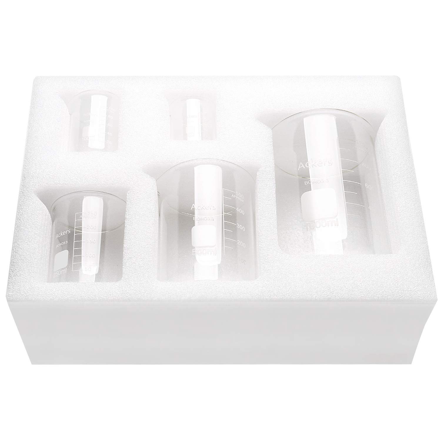 5 Pack Glass Lab Pyrex Beaker Set Measuring Cup 50/100/250/500/1000 ML