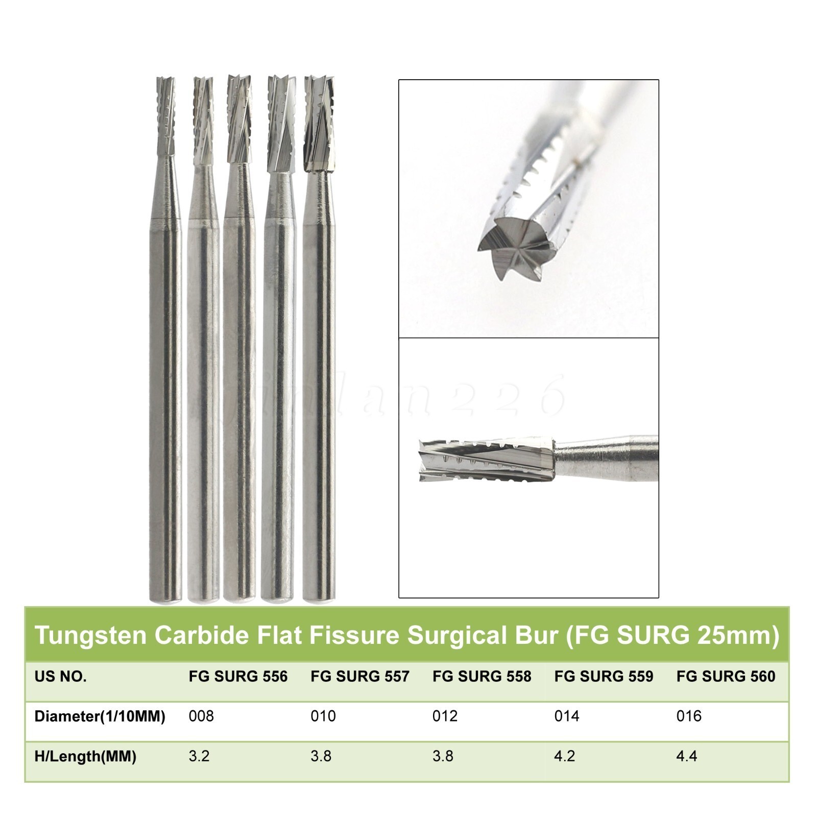 Dental Surgical Length Burs Round Fissure 557 4 6 8 Carbide FGOS FGSL 25mm