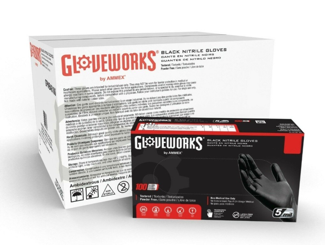 GLOVEWORKS [Large] Industrial Black Disposable Nitrile Gloves 5 Mil Latex-Free