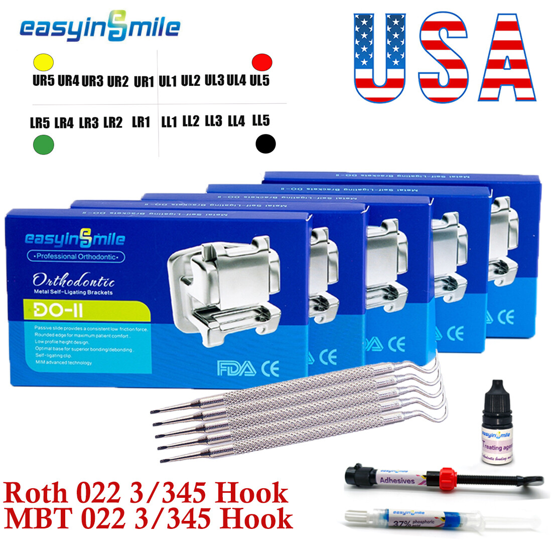 Orthodontic MINI Metal Brackets Dental ROTH/MBT 022 Self-ligating Braces 5Pack