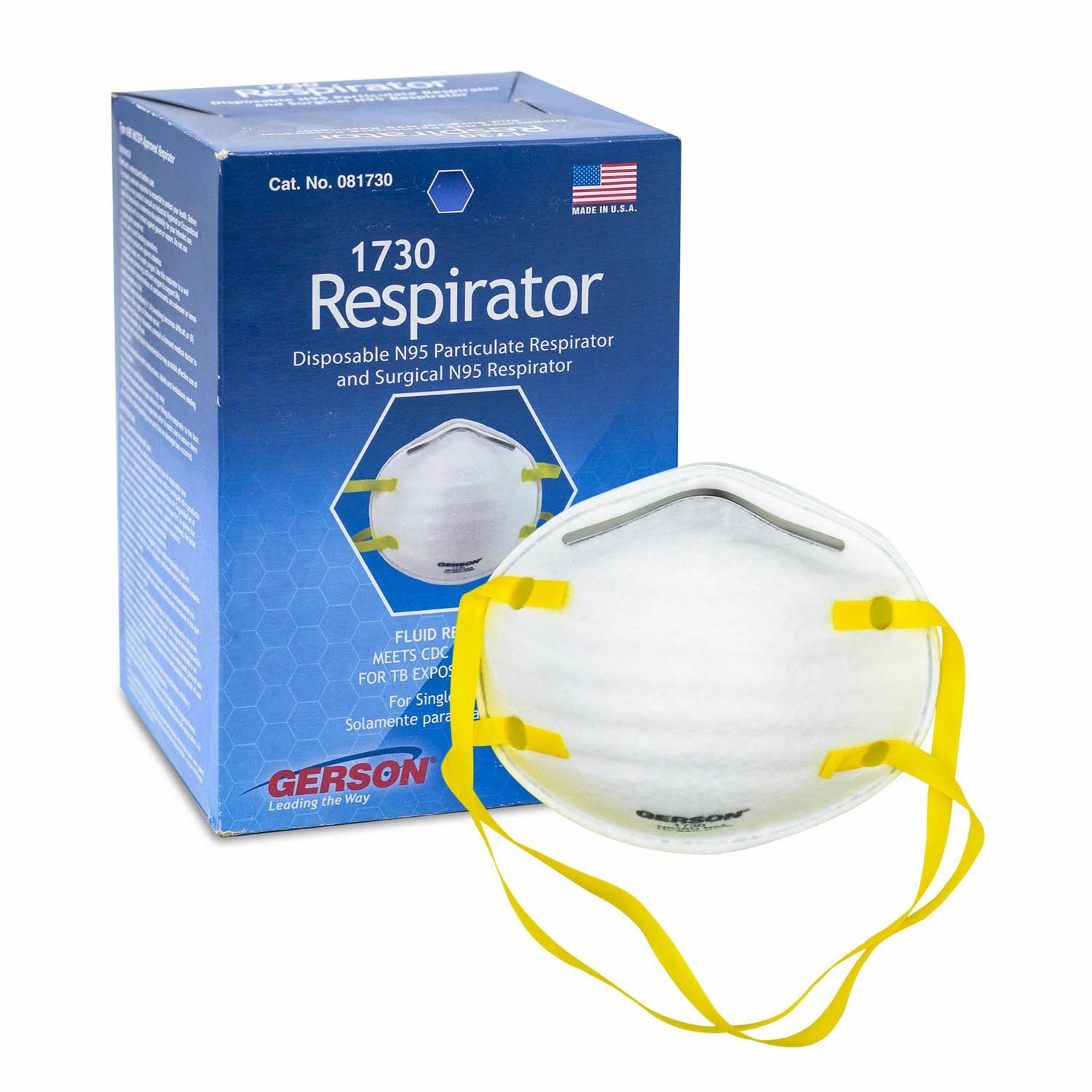 N95 Particulate Respirators 20/box, Gerson 1730, Made in USA