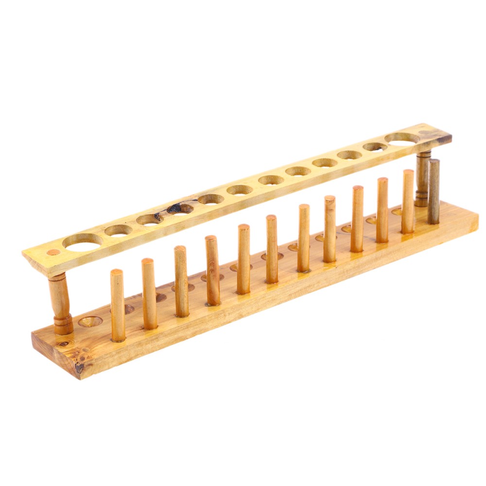 Wooden 12 Tube Test Stand Holder for Laboratory Storage Light Brown Design