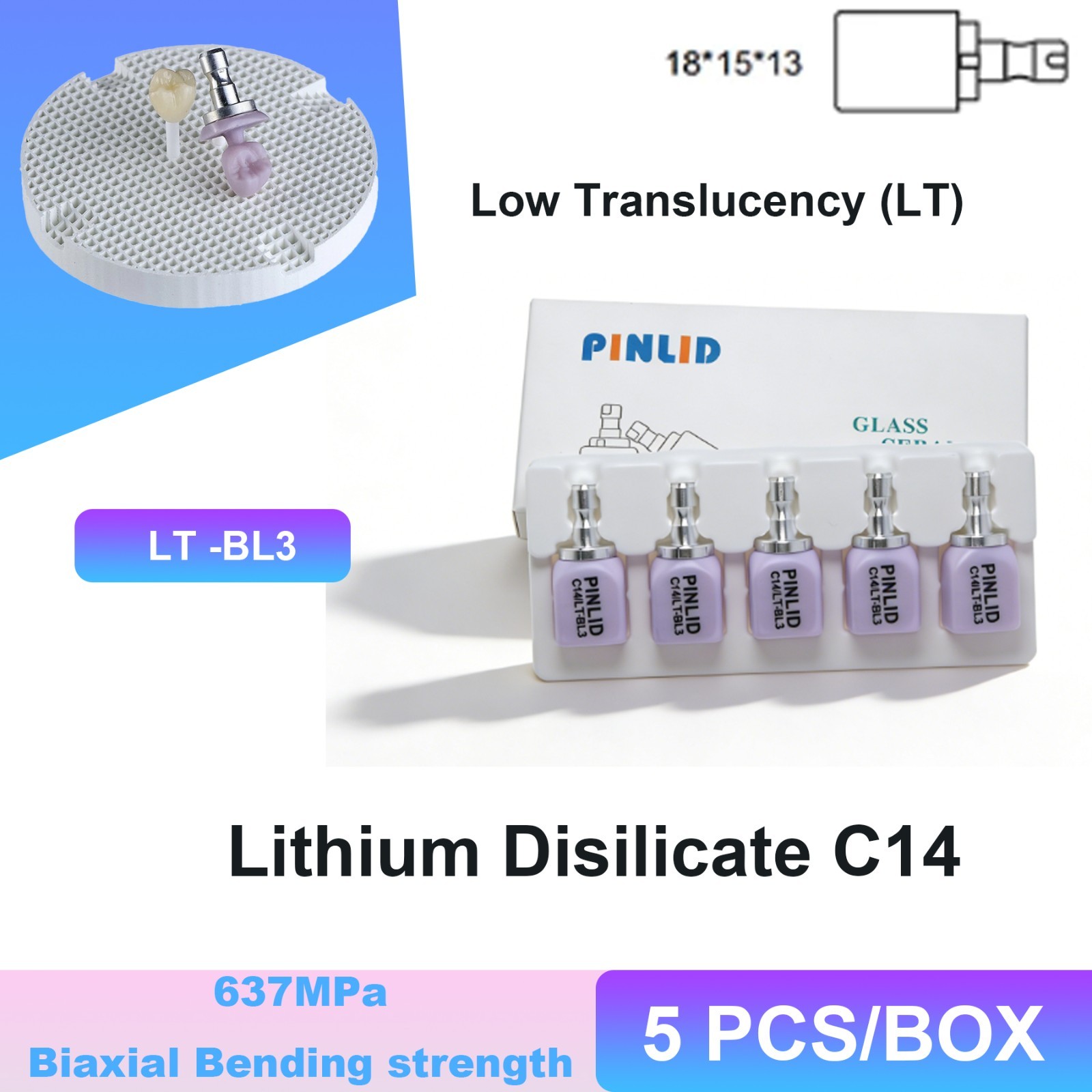 5Pcs LT C14 Dental Emax CAD CAM Glass Ceramic Blocks Lithium Disilicate CEREC