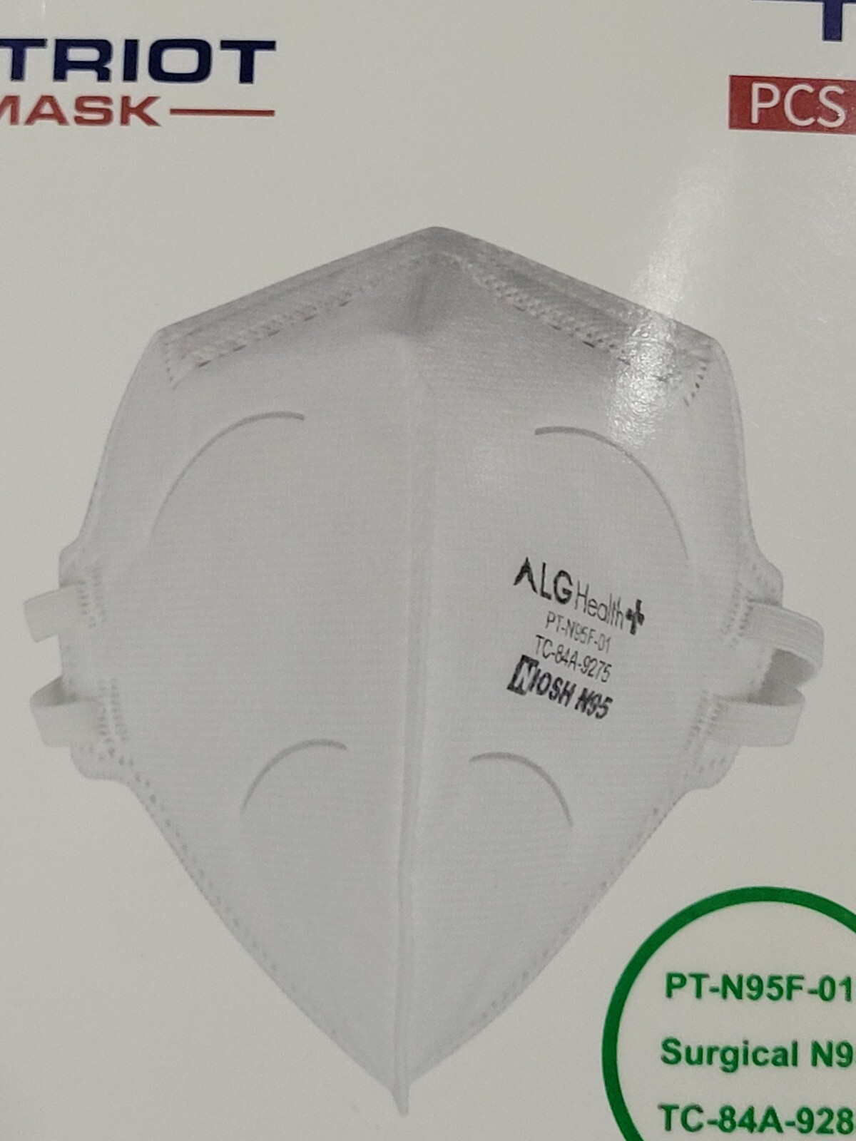 Patriot NIOSH Approved ALG N95 Mask LG Health USA Made QTY 80
