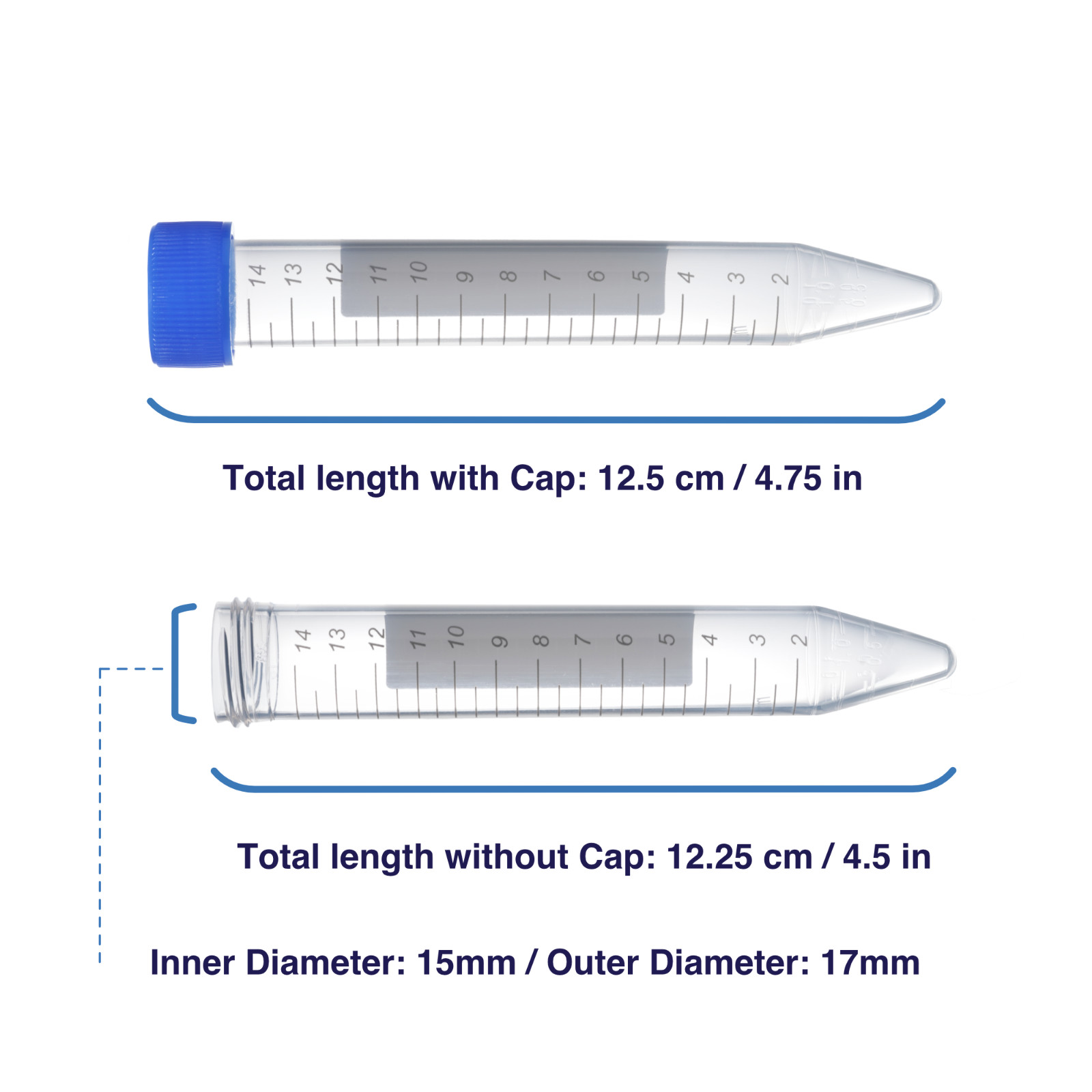 15mL Conical Centrifuge Tubes, Plastic Test Tube with Screw Caps