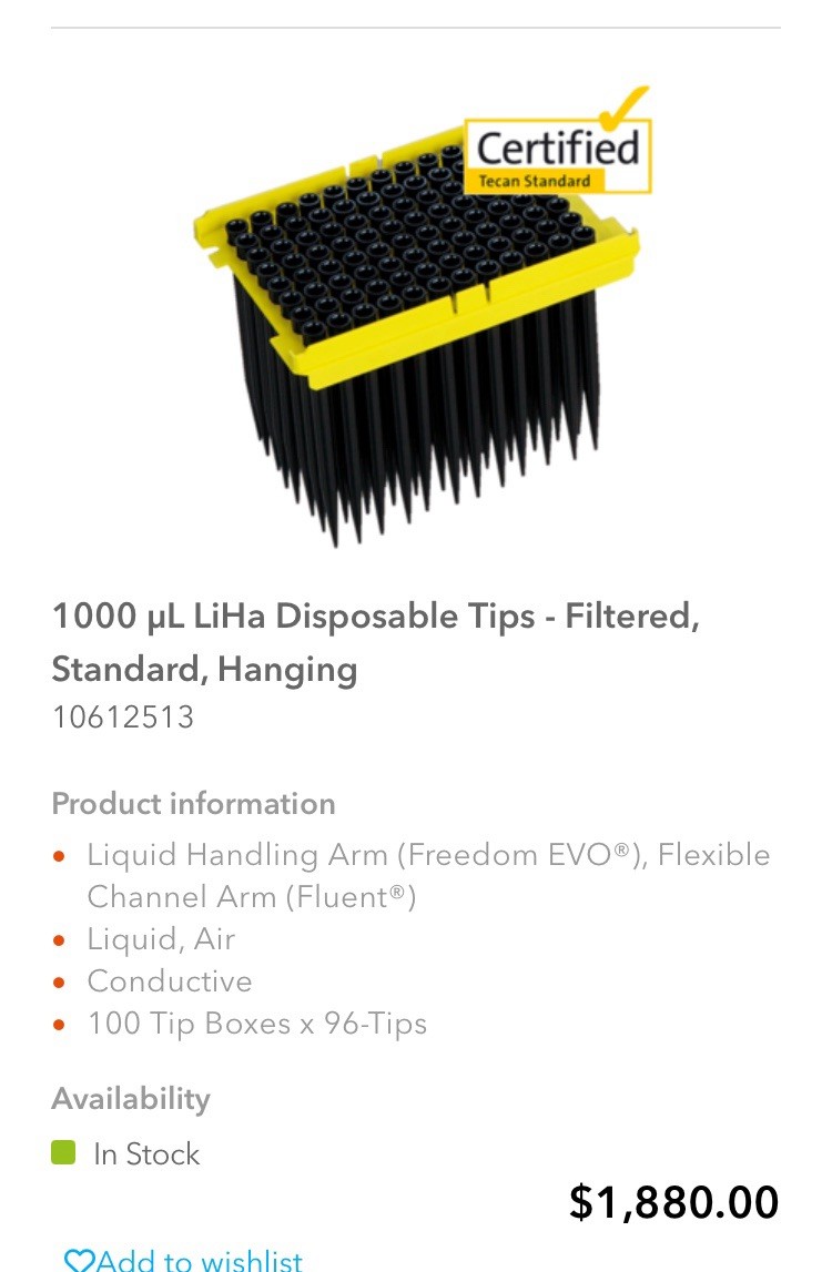 pipette 1000 microliters LiHa Disposable Tips- Filtered, Standard Hanging 2×96