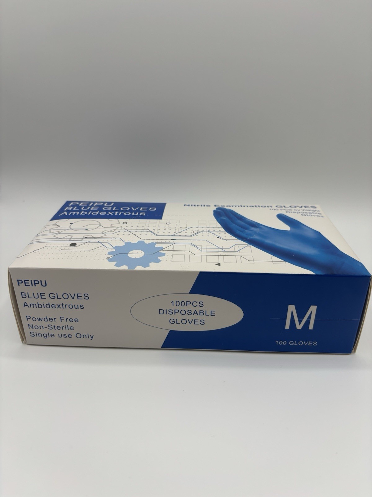 Peipu Blue Nitrile Examination Gloves – Ambidextrous Medium – Powder Free – 100