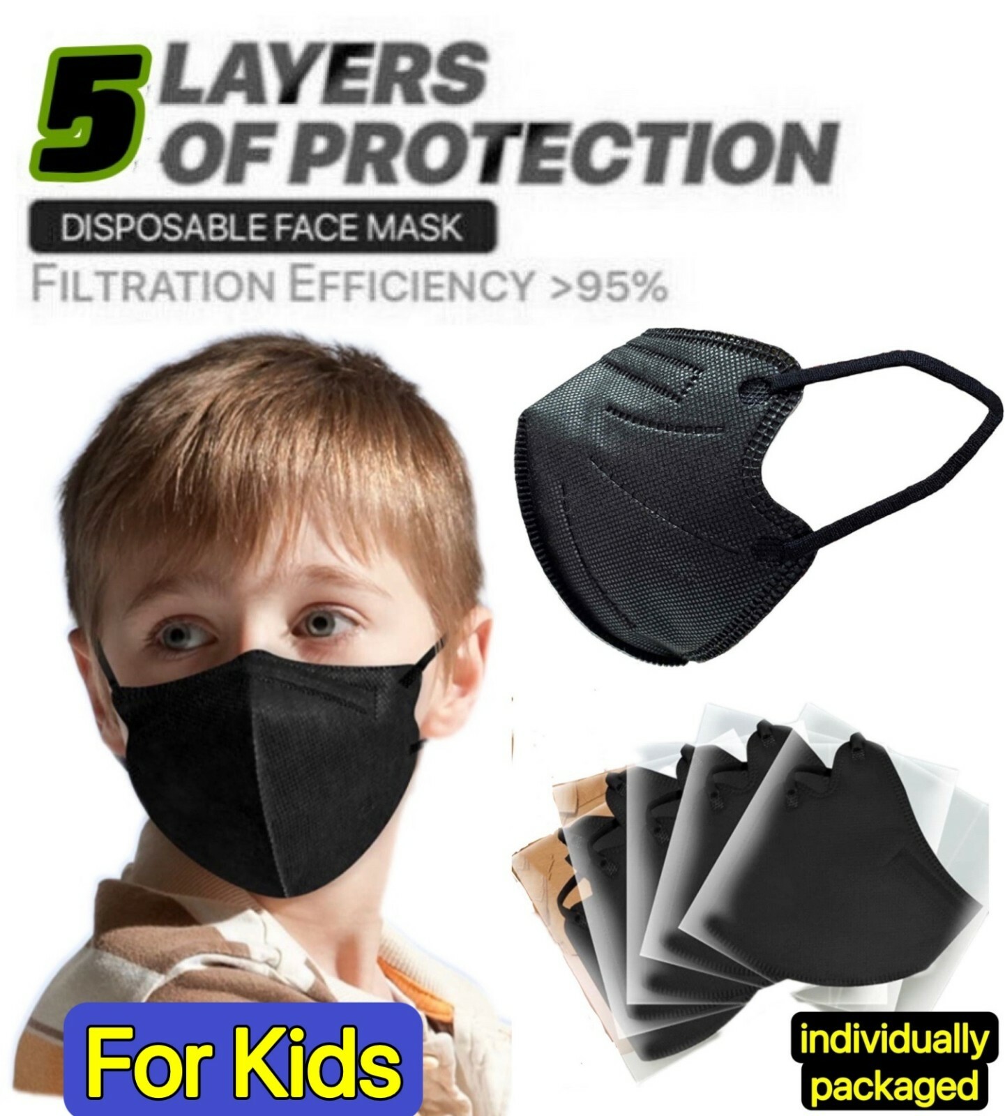 10/40 Pcs KN95 Protective 5 Layer Adult Black Face Mask BFE 95% Disposable Masks