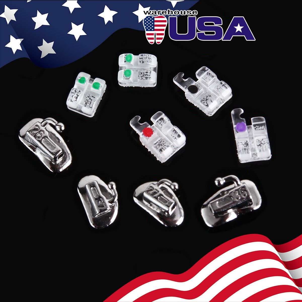 Dental Orthodontic Sapphire Bracket +8pc Buccal Tube Mini Roth MBT.022 345 Hook