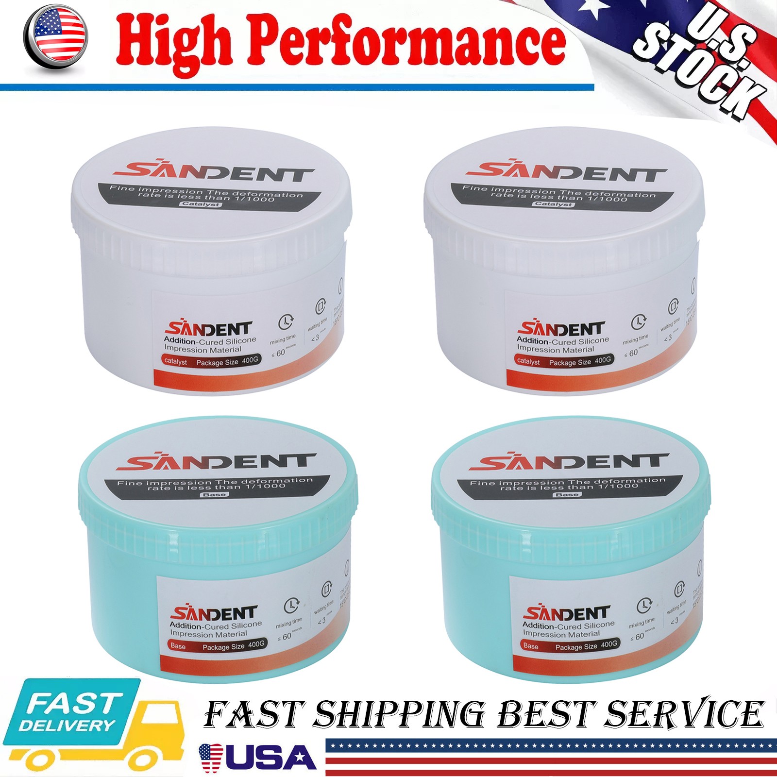 1-10 Sets Dental Putty Fast Set PVS VPS Impression Material 2 x 400 ml SA