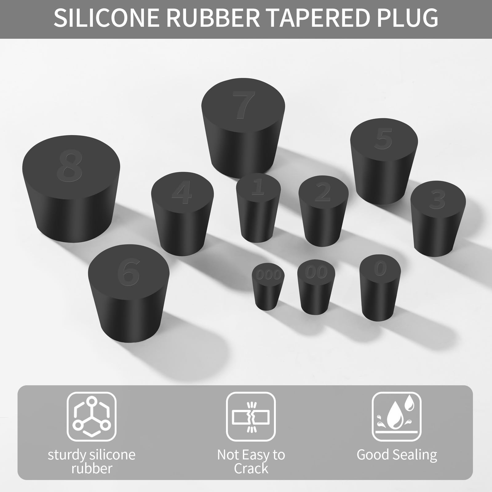 26 Pack Solid Rubber Stoppers – Assorted Sizes for Lab Use