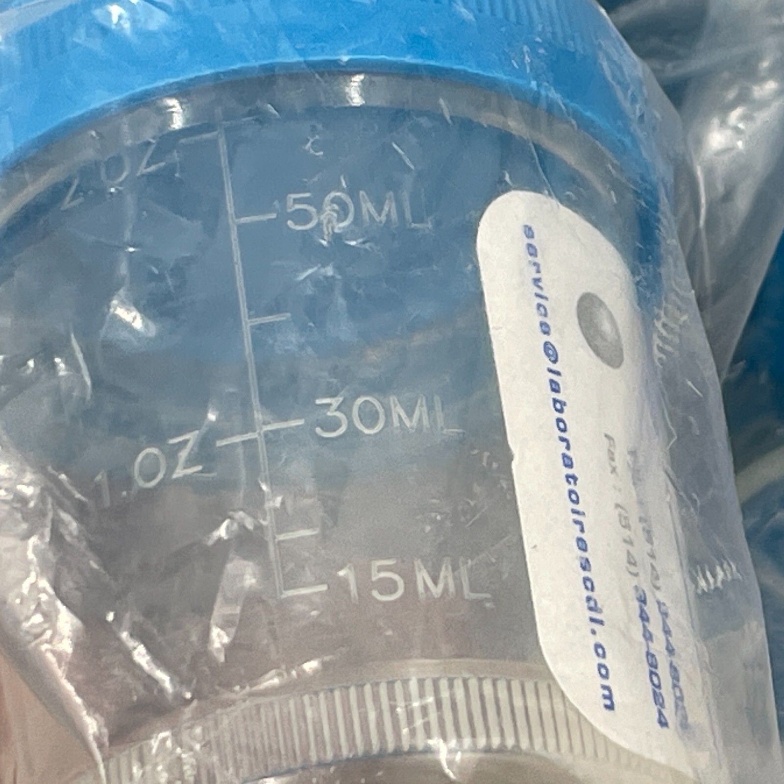 Specimen Container 2oz 60ml Qty 100 Clear Plastic Blue Screw Top Sterile