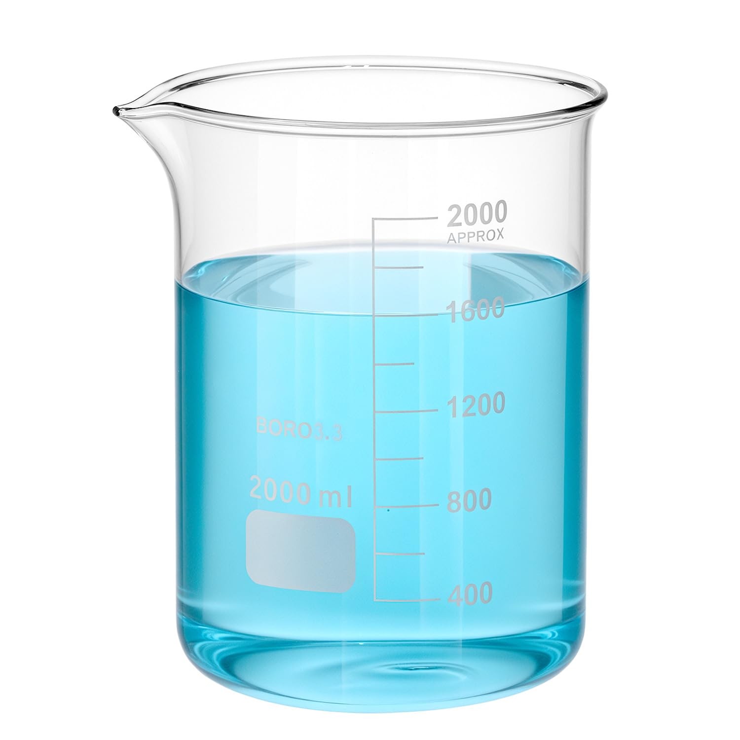 Borosilicate Glass 2000ml Beaker – Double Scale Measuring Cup for Lab Classroom