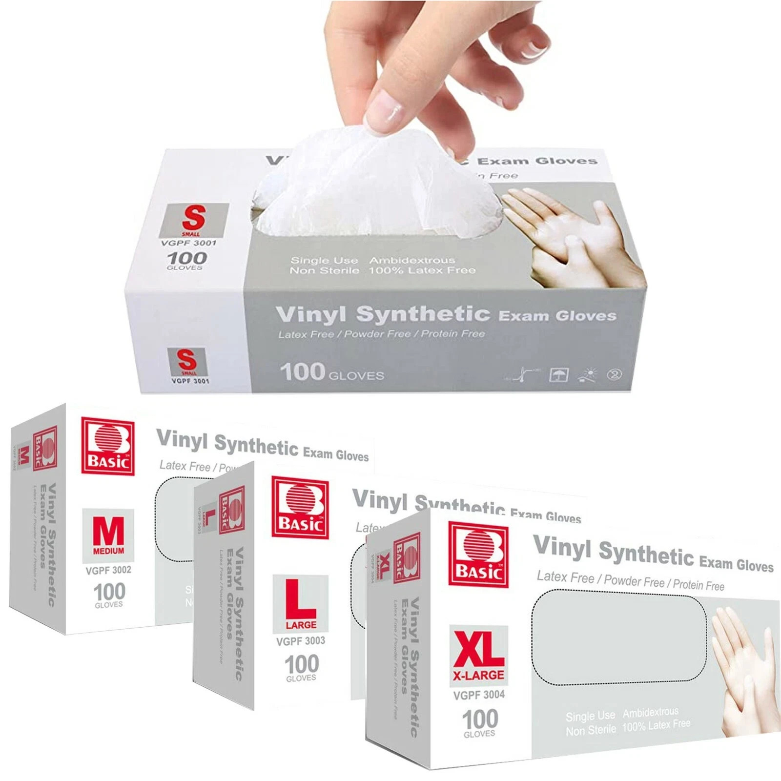 Disposable Vinyl Gloves, Latex Free Powder Free, Clear Food Safe Gloves S M L