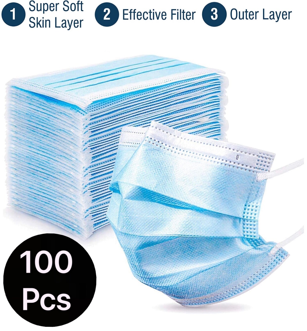 100/50 PCS Black/Blu Face Mask Mouth & Nose Protector Respirator Masks US Seller