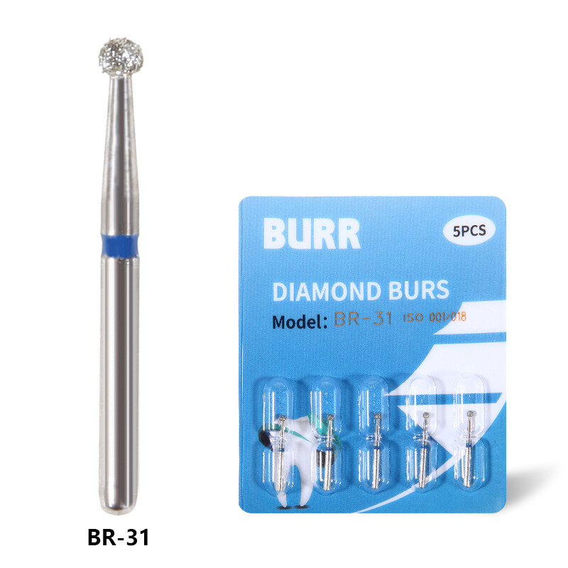 50pcs Dental Diamond Burs FG Round End Taper Pear Football Fine Coarse Grit
