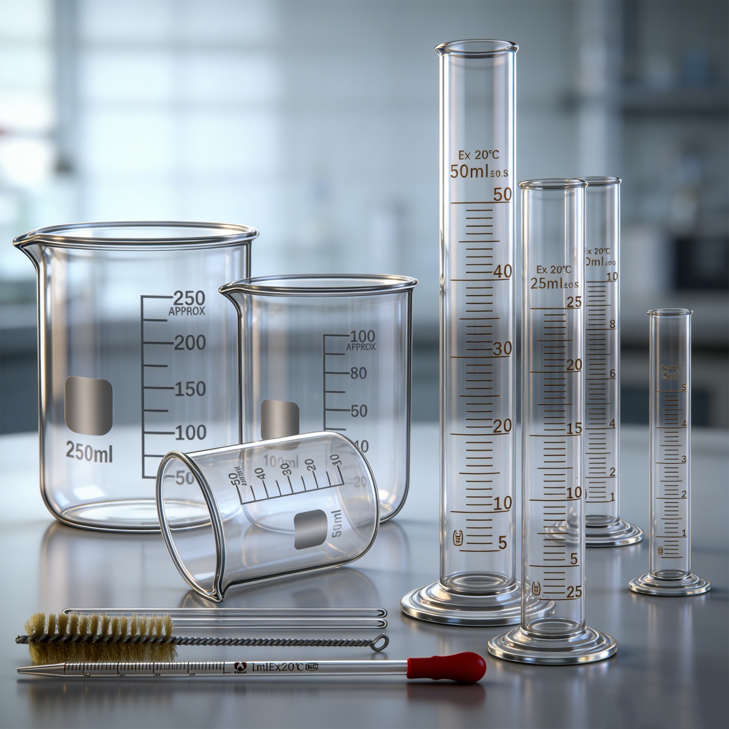 11Pcs Measuring Beaker Lab Flask Graduated Cylinder Glass Beaker Kit Glassware