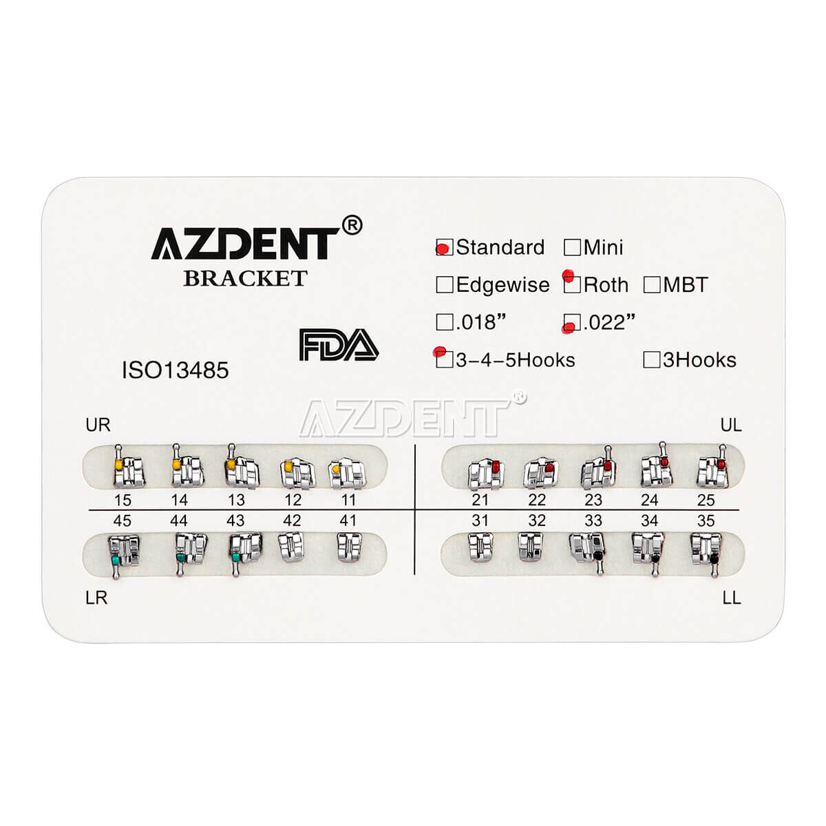 AZDENT Dental Orthodontic Brackets Braces Standard Roth .022 Hooks 3-4-5