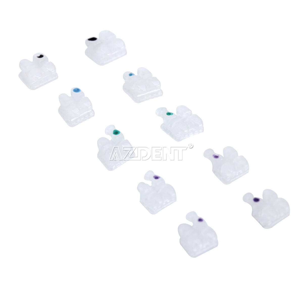 AZDENT Dental Orthodontic Ceramic Brackets 5*5 Roth MBT 022 Hooks 345 20Pcs/pack