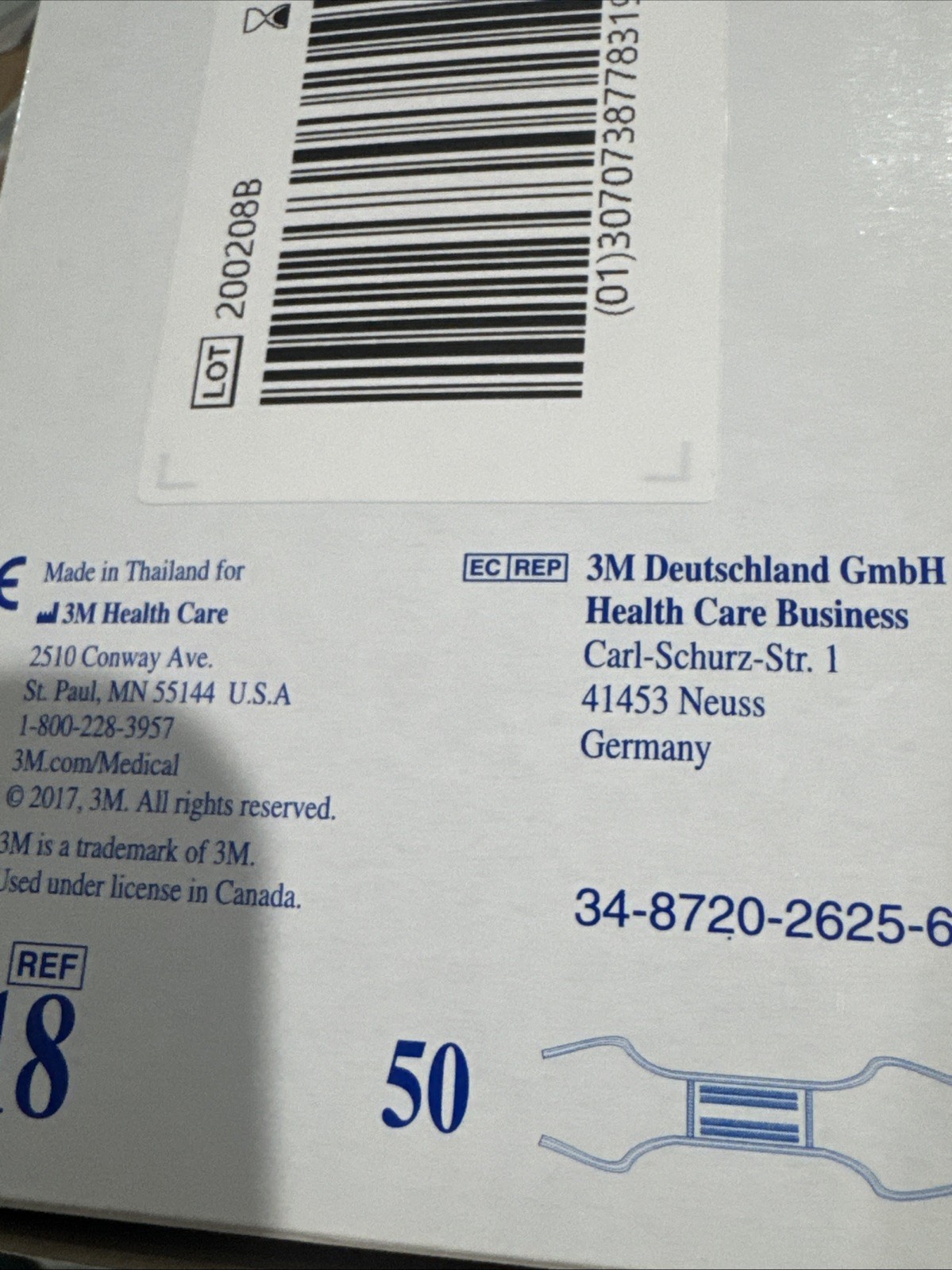 *50-Pieces* 3M Tie-On Surgical EN14683 Type II Blue Face Mask 1818