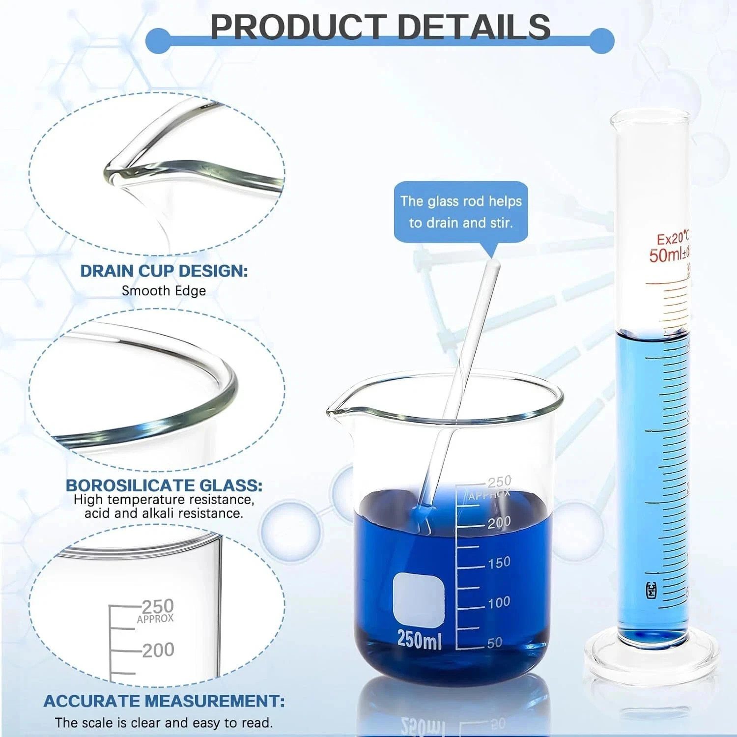 14Pcs Lab Flask Glass Measuring Glass Set: Beakers & Cylinders Lab Drying Rack
