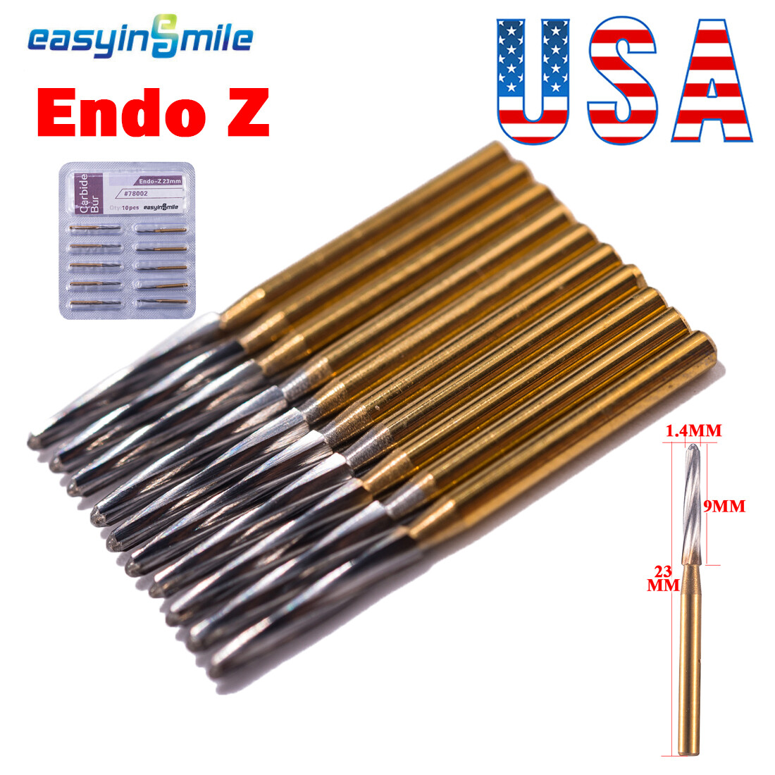 10Pcs Dental ENDO-Z Burs Carbide Tungsten surgical cutter FG burr Drill 1.4*23mm