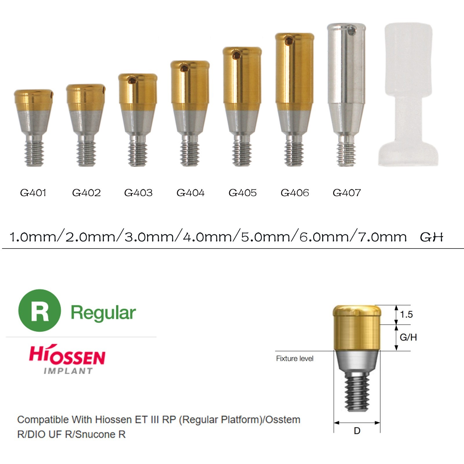 Locator abutment W/Male cap Inserts For DIO UF(ll) Novaloc Fixture Regular 1-7mm
