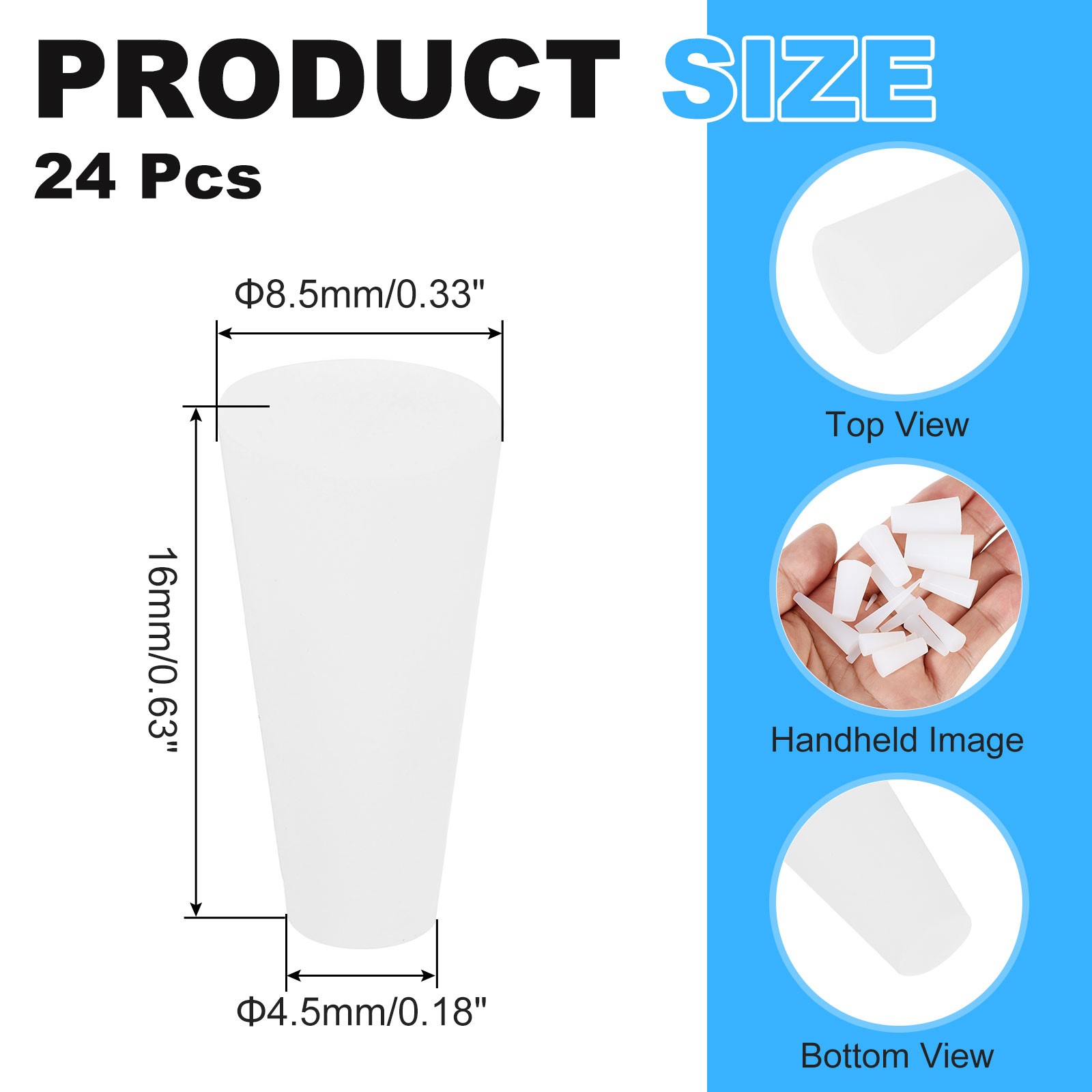 Solid Rubber Stoppers 4.5×8.5x16mm, 24 Pcs Tapered Lab Seal Rubber Stopper White