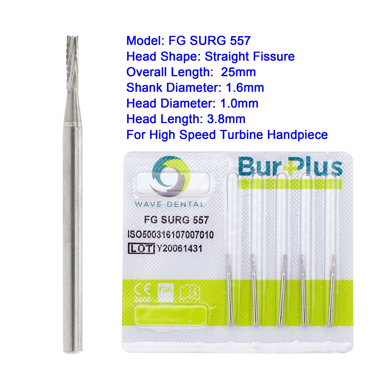 Wave Dental FGOS Surgical Burs Long Carbide Burr 25mm FG SURG 557 702 Round 4 6