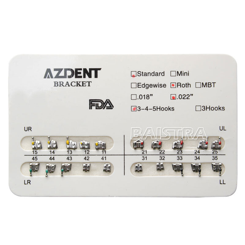 US AZDENT Dental Orthodontic Brackets Braces Standard Roth .022 Hooks 3-4-5