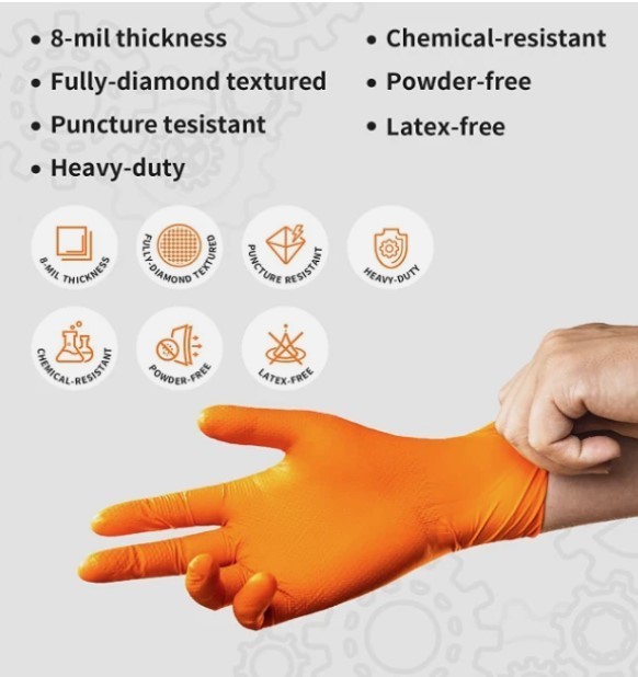 SureCare® LARGE 8 Mil Diamond Textured Orange Nitrile Sure-Tac Gloves (500)