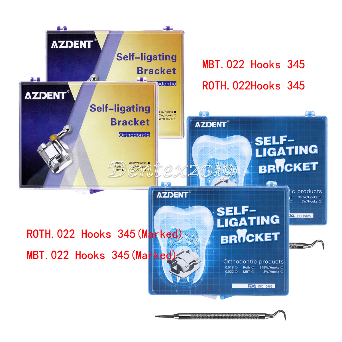 AZDENT Dental Orthodontic Self-Ligating Brackets Braces Roth MBT.022 Hooks 345