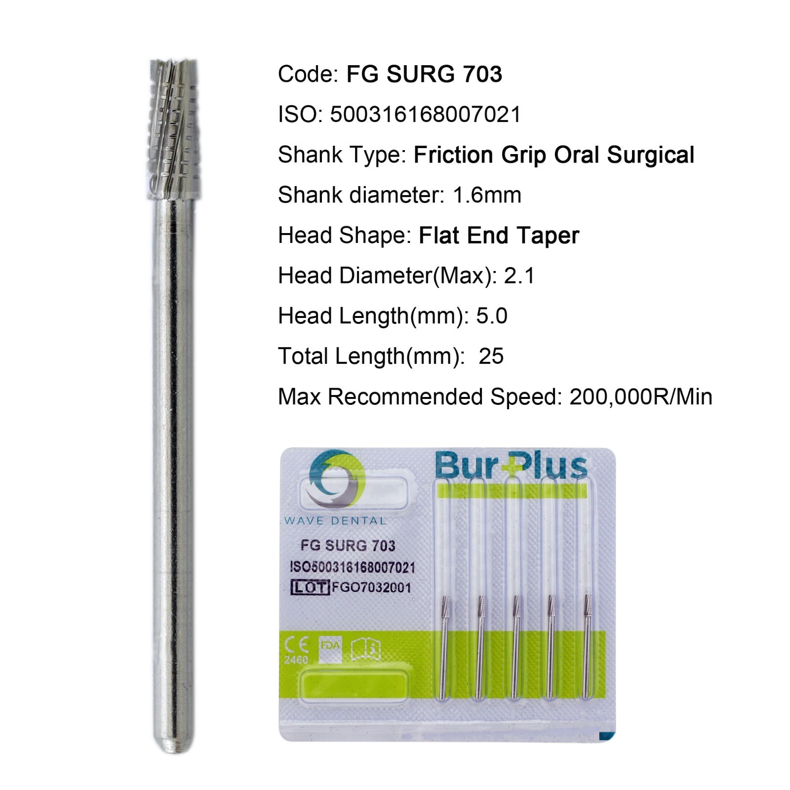 Wave Dental Surgical Burs 25mm Carbide Bur High Speed Round FG SURG 557 702 2 4