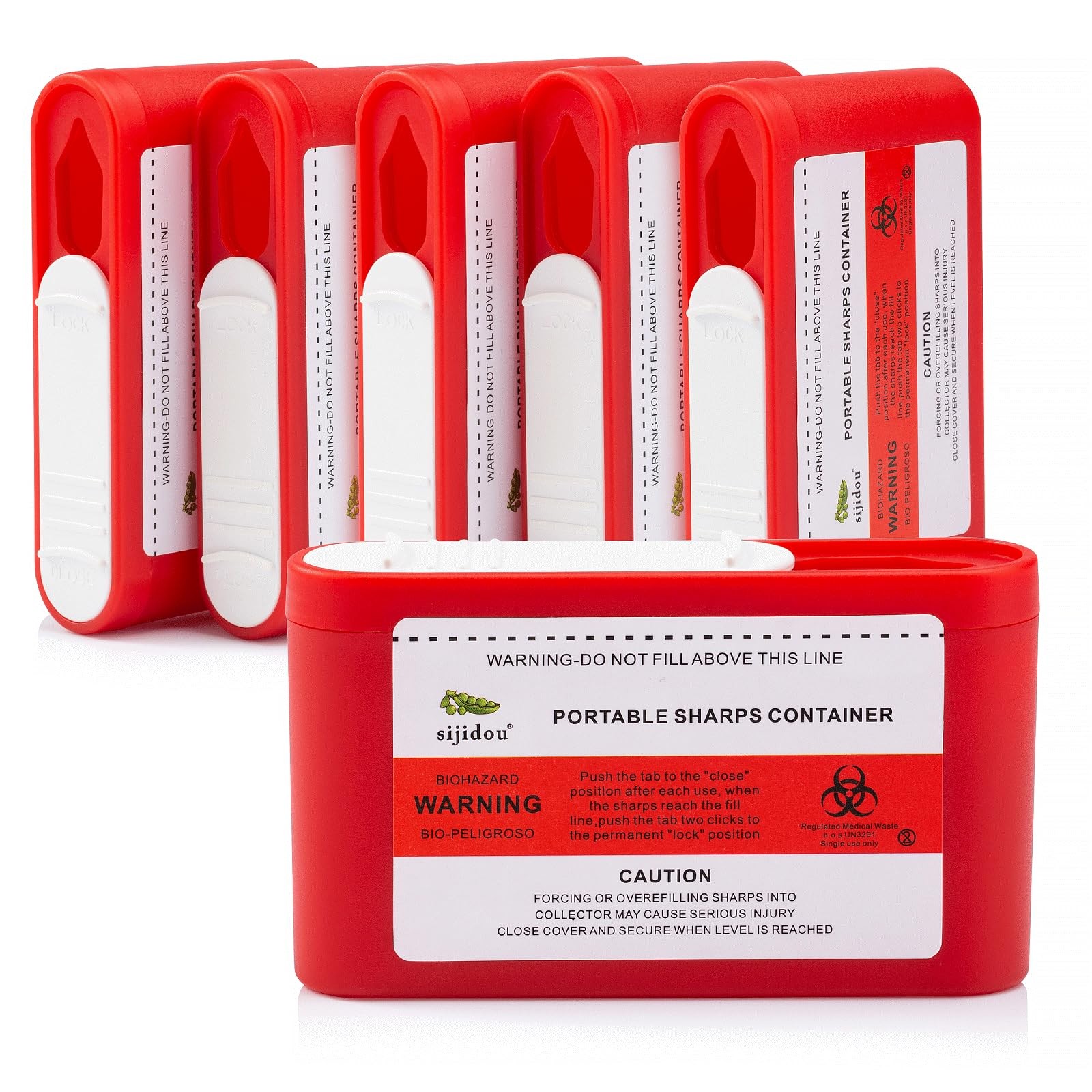 6 Pack Portable Sharps Container for Travel 3.9 x 0.8 x 2.2 inches, 70ml, Red