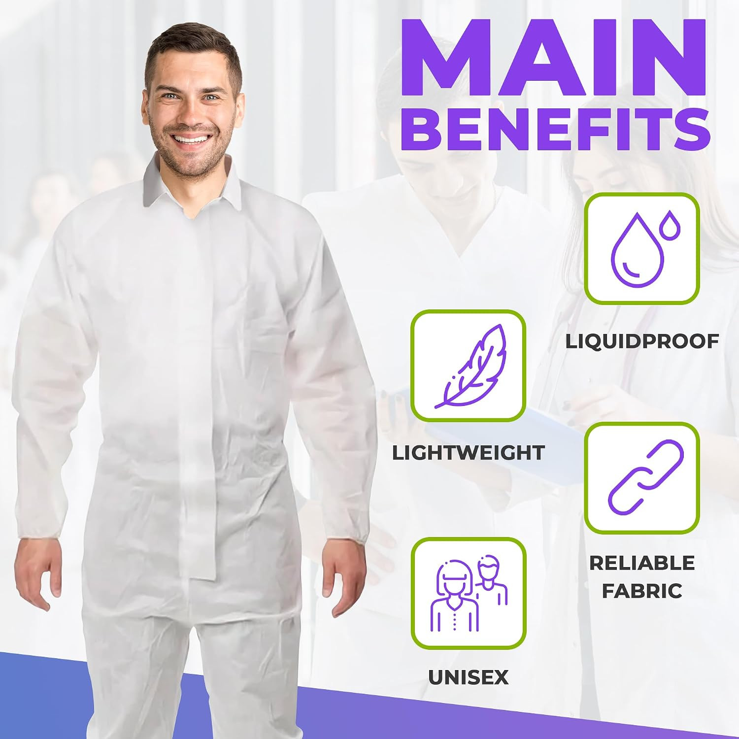 Disposable Coveralls for Men & Women, Large. Pack of 1 Lab