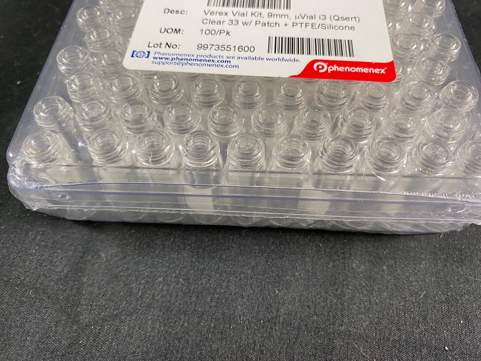 PHENOMENEX Verex Vial Kit 9mm uVial i3 Qsert Patch PTFE/Silicone (100/cs)