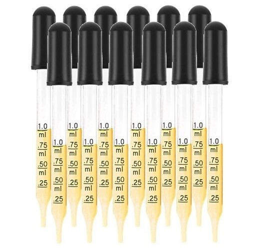 12 Pack, Essential Oils Medicine Art Eye Dropper Graduated 3″ Straight Tip (1ml)