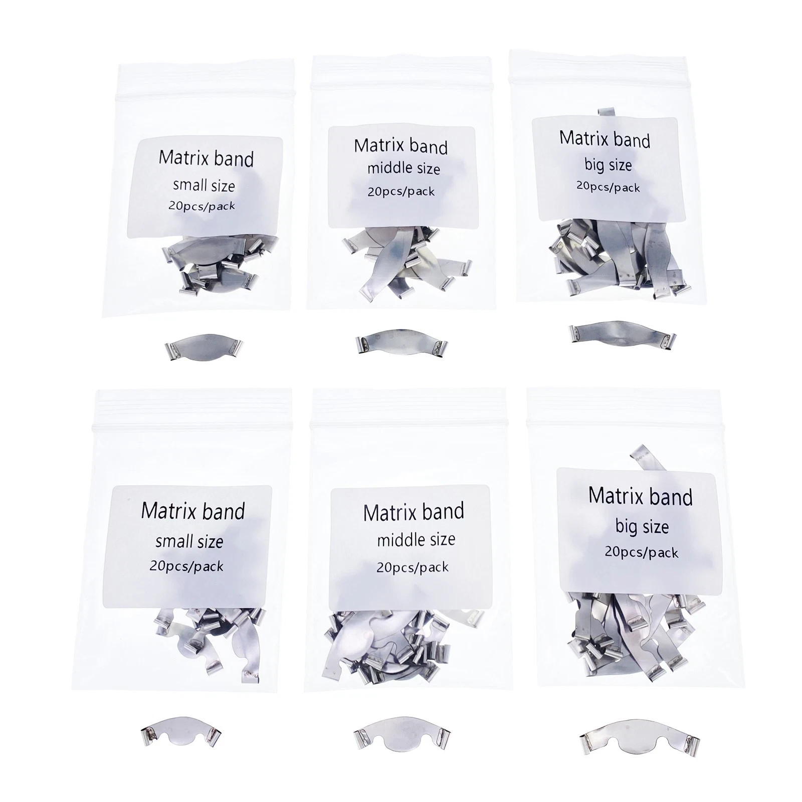20Pcs/Pack Dental Saddle Contoured Metal Matrices Matrix Band/Springclip