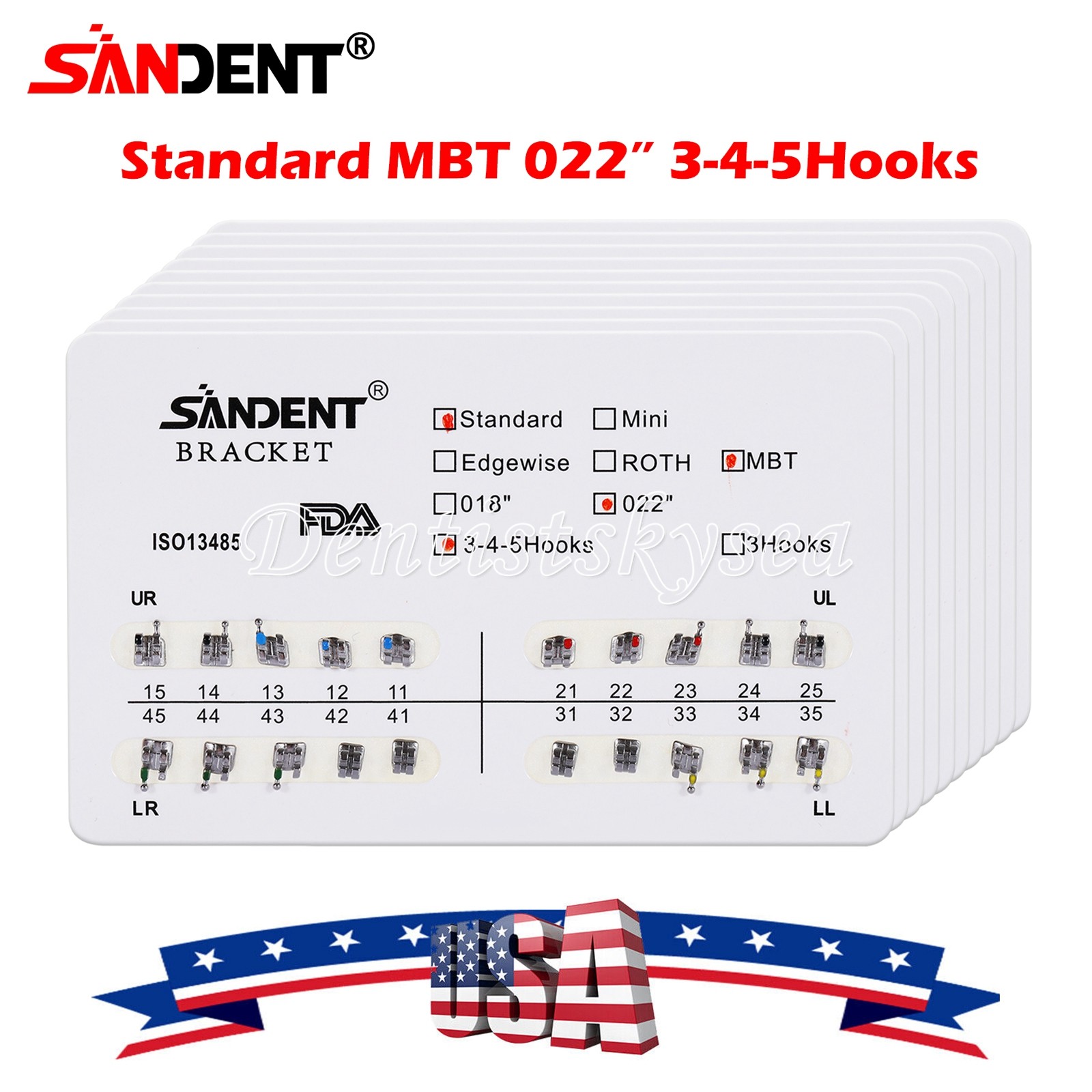 10Packs Dental Orthodontic Brackets Metal Braces Standard MBT 022 Hooks 3-4-5